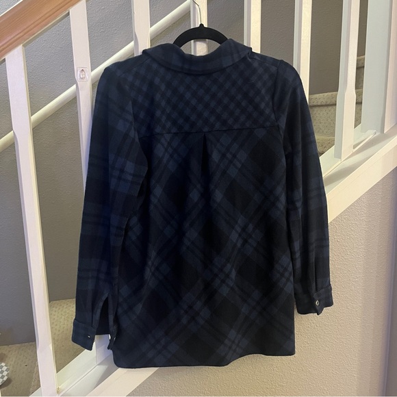 Soft Surroundings Blue Mixed Plaid Button Up Long Sleeve Shirt Petite Small - Picture 3 of 6